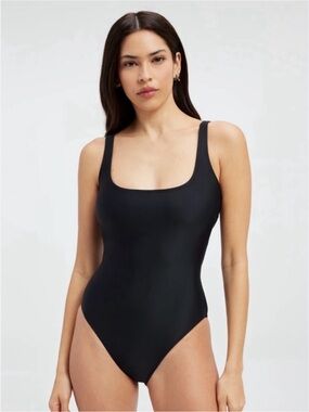NWT $85 Good American Black Scoop Neck One-Piece Swimsuit - 3/L